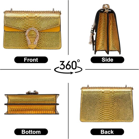 ⚡ Women's Yellow Snake Vegan Leather Print Casual Satchel Crossbody Handbag - Picture 7 of 7